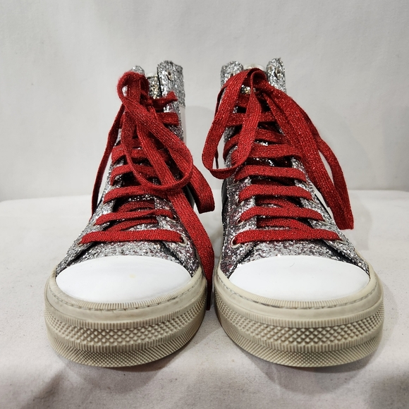 Exclusive AMIRI Sunset High Top Silver Glitter Sneakers Made Italy sz 41 EU 8 US - Picture 4 of 11
